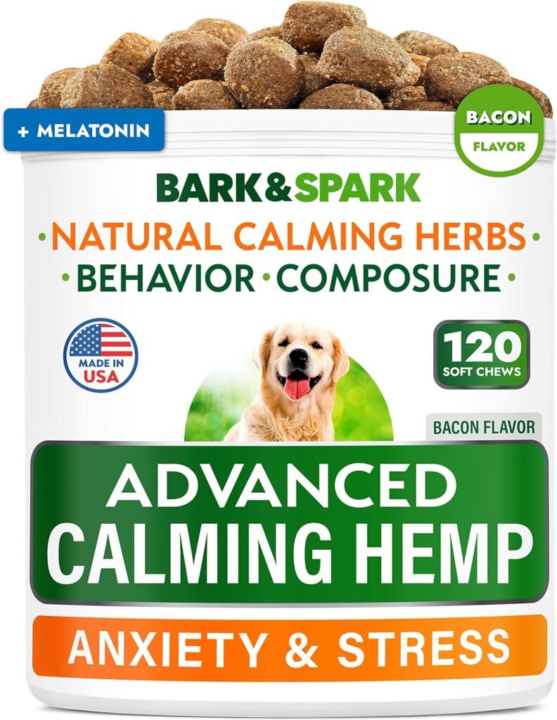 BarkSpark Advanced Calming Hemp Treats for Dogs - Hemp Oil + Melatonin - Anxiety Relief - Separation Aid - Stress Relief During Fireworks, Storms, Thunder - Aggressive Behavior, Barking - 120 Chews