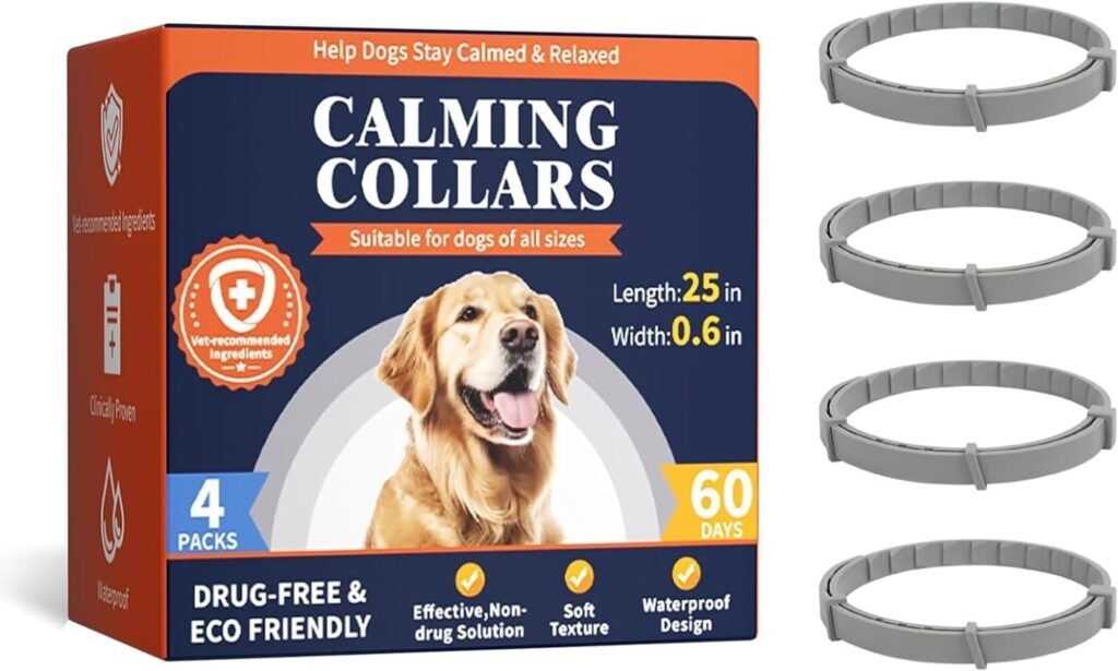 Calming Collar for Dogs - 4 Packs 25 Inches Dog Calming Collars Dog Pheromone Calming Collars 60 Days Anxiety Relief Breakaway Design Flexible Adjustable Fit Small Medium Large Dog