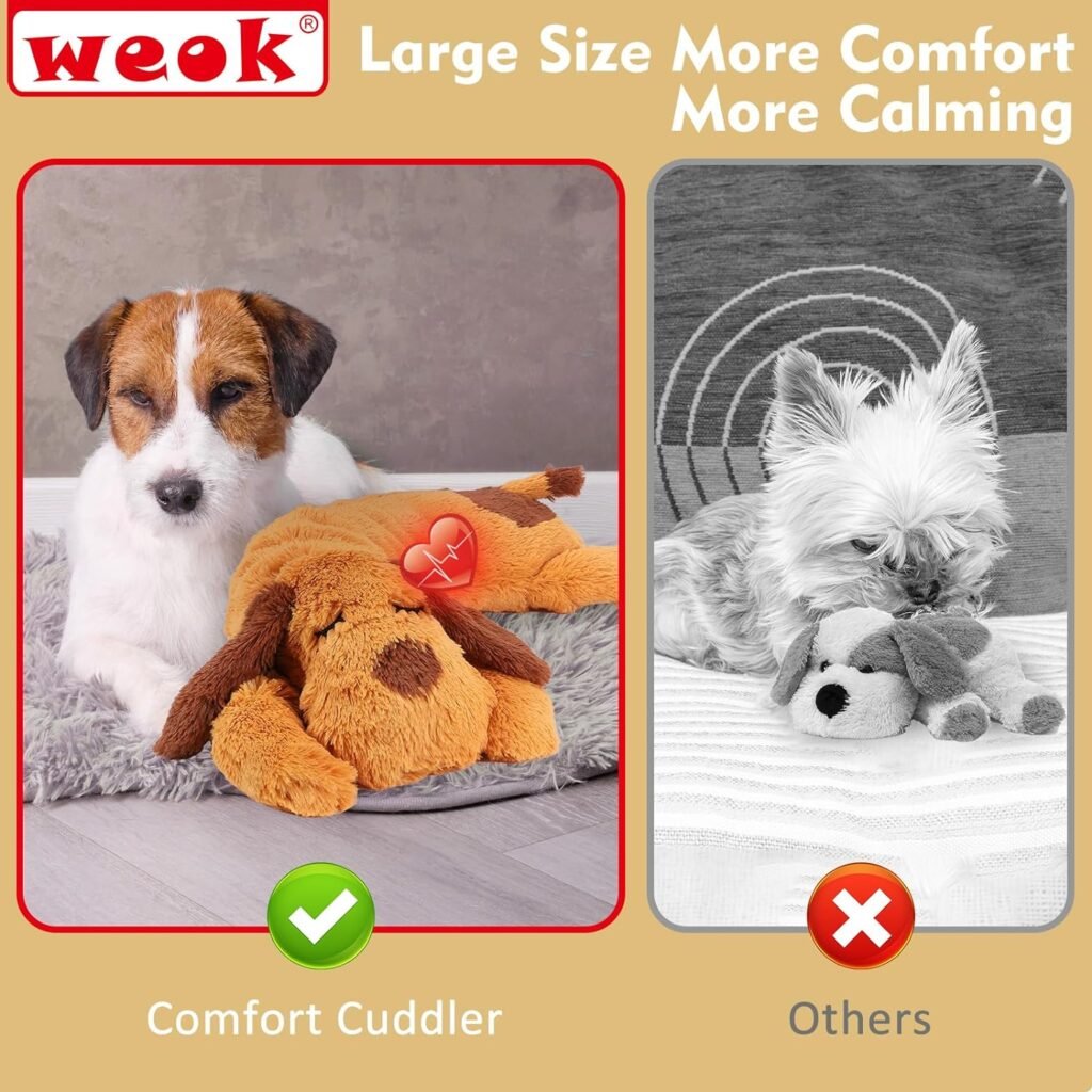 WEOK Heartbeat Puppy Toy - Comfort Cuddler Pillow, Dog Anxiety Relief Calming Aid,Heartbeat Stuffed Toy for Dogs,Puppy Heartbeat Toy Sleep Aid,Dog Heartbeat Toy for Pet